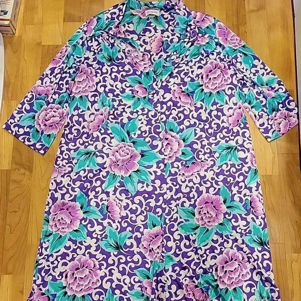 Vintage Vanity Fair Floral Robe Kimono Tunic Cover-Up Side Pockets Sz L - Picture 2 of 12